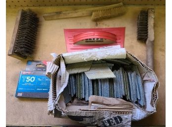 Misc Lot Of Nails Steel Brushes & More