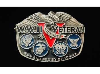 'WWII Veteran And Proud Of It' Belt Buckle From The Great American Buckle