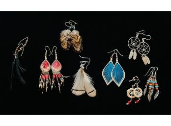 Grouping Of Dream Catcher And Feather Earrings