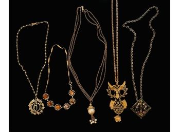 Grouping Of Gold Toned Costume Jewelry Necklaces
