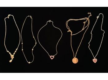 Grouping Of 5 Gold Toned Costume Jewelry Necklaces