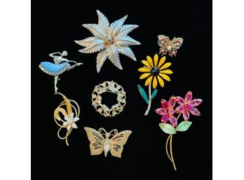 Grouping Of Costume Jewelry Brooches, Various Themes