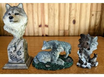 Lot Of 3 Small Wolf Figurines