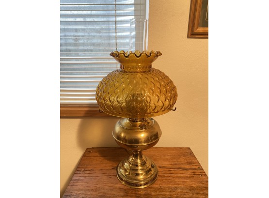 Fenton Style Amber Glass Electrified Oil Lamp