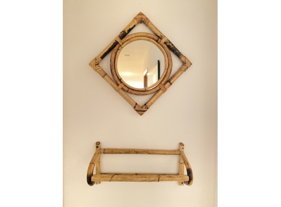 Set Of Bamboo Mirror And Towel Rack