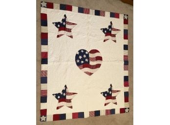 Handmade Americana Quilt W/ Hearts And Stars Pattern