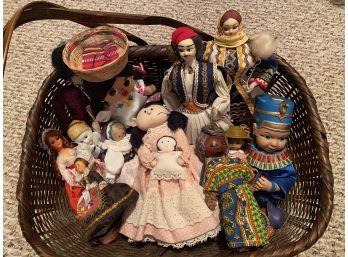 Lot Of 15 Assorted Dolls + Basket