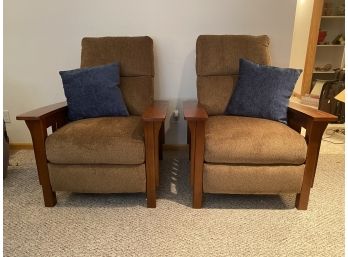 Pair Of Southwestern Style Brown Upholstered Recliners