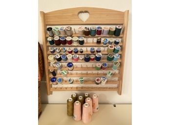 Wooden Spool Rack With Threads