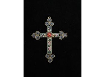 Stunning Micro Mosaic Cross Gold Tone Made In Italy