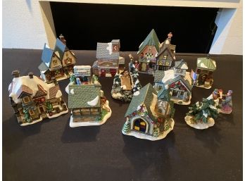 Lot Of 12 Christmas Village Houses And Figurines