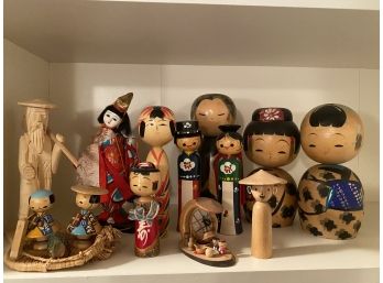Lot Of 13 Japanese Wooden Dolls