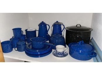 Set Of Blue Enameled Ware- 39 Pieces