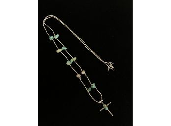 Sterling Silver Cross Necklace W/ Turquoise Accents