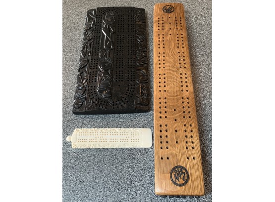 Lot Of 3 Stone And Wood Cribbage Boards