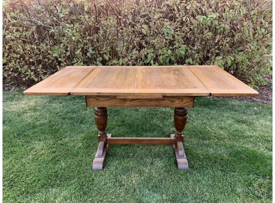 Vintage Library Table With Pull Out Side Leaves