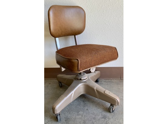 Vintage Metal Based Office Chair With Brown Fabric