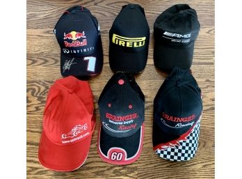 Lot Of Racing Hats With Red Bull