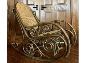 Bent Wood Rocker With Wicker Back And Seat