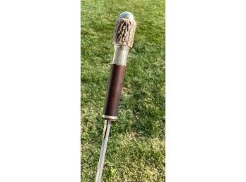 Sterling Silver And Carved Bone Handle Cane With Hidden Sword