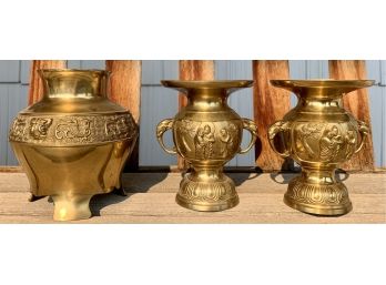 3 Small Brass Urns