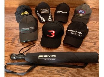 Lot Of Racing Hats Including Amg Driving Academy And Umbrella