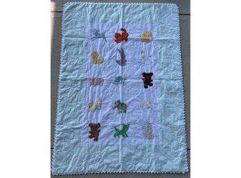 Light Green Hand Stitched Baby Blanket With Quilted Animals