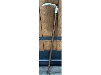 Wood Cane With Carved Bone Handle