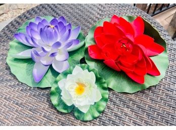 Trio Of Faux Lilly Pond Flowers