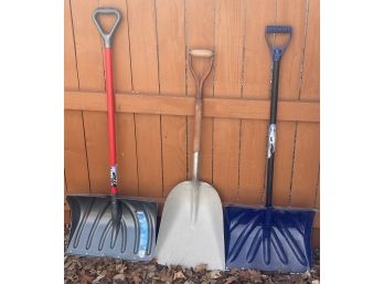 Three Snow Shovels Including One With Steel Core