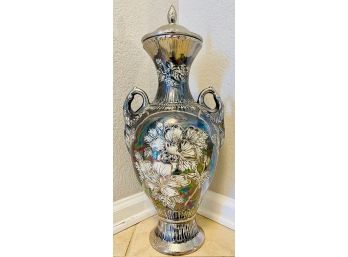Metallic Glazed Porcelain 2 Handle Urn With Lid