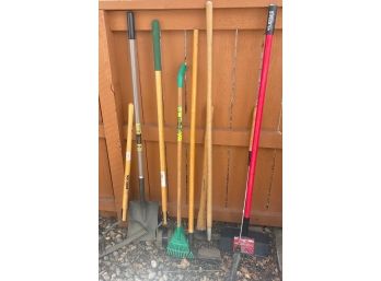 Nice Assortment Of Yard Tools Including Shovel, Edger, Rake And More