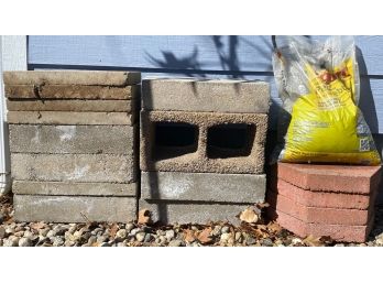 Small Lot Of Cement Blocks, Stepping Stones And More