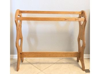 Oak Finish, Wooden Quilt Rack With Heart Shaped Cutouts