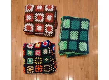 Lot Of 3 Open Crochet Throw Blankets