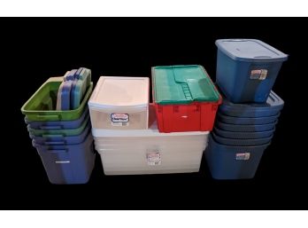 Large Lot Of 17 Plastic Bins With Lids