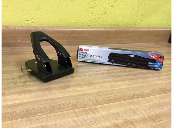 Pair Of Two Hole Punches One In Original Box
