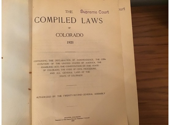 'compiled Laws Of Colorado 1921' Hardbackback