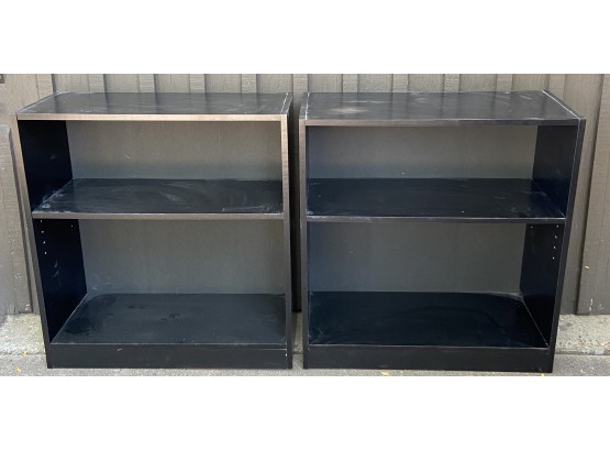 Pair Of Black Particle Board Adjustable Bookshelves