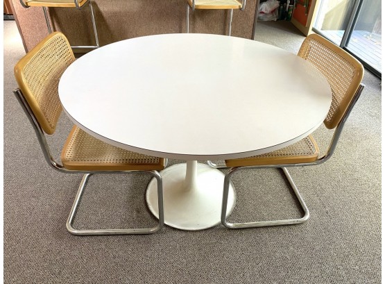 Laminate Tulip Café Table With Cane Bottom Steel Chairs