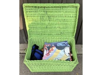 Large Green Wicker Chest With Contents