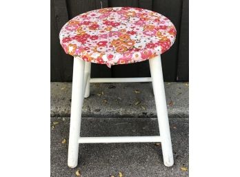 Small Wood Stool With Floral Vinyl On Seat