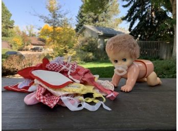 Battery Powered Crawling Baby Doll & Clothes Lot