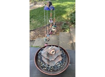 Handmade Pottery Fountain With Southwest Style Windchime