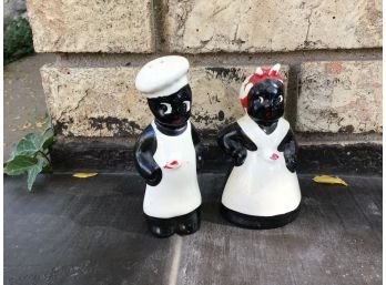 Two Vintage Clay Salt And Pepper Shakers