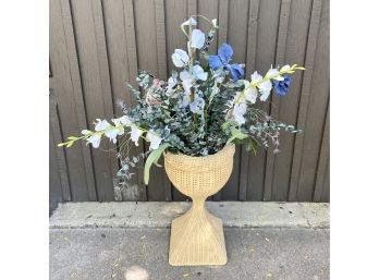 Large Wicker Pedestal  With Faux Flowers
