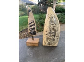 2 Nautical Carved Bone Scrimshaw