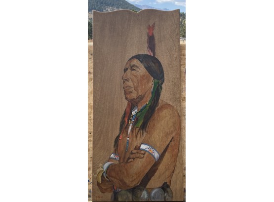 Jean Redman Goering Nebraska Oil On Wood  Native American Male Portrait