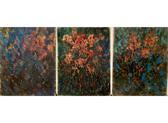 3 Small Dave Stirling Abstract Oil Paintings Out Of Frame Cut From A Larger Piece