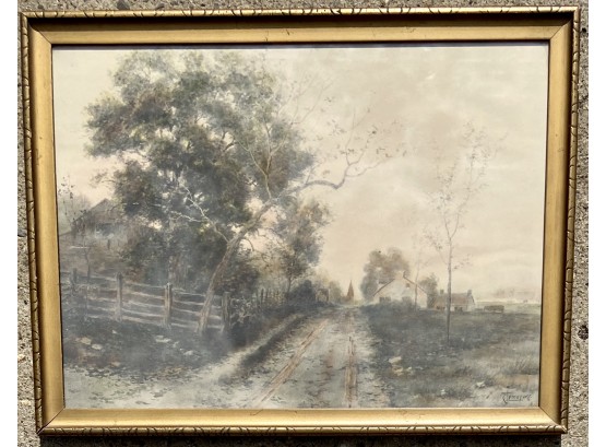 Gorgeous Signed Edwin Lamasure Watercolor Country Road Landscape
